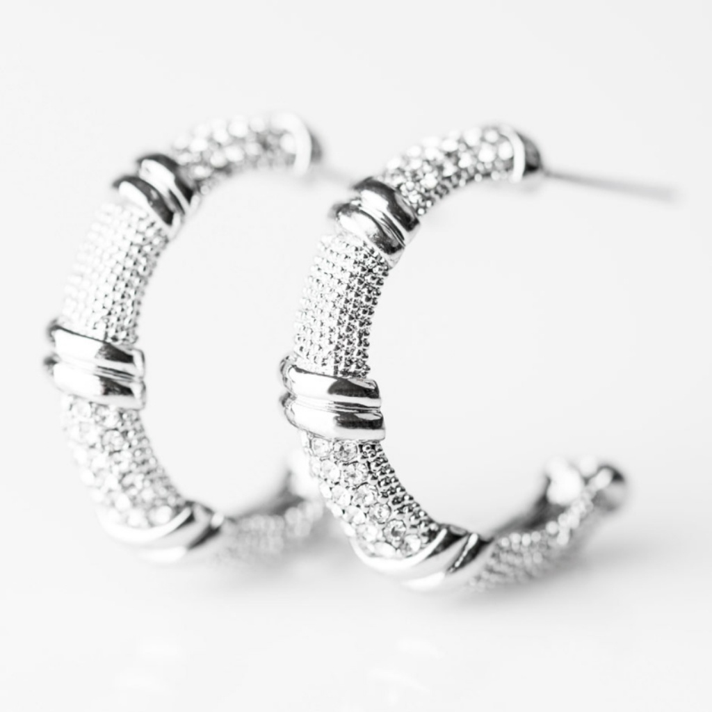 White Bling Hoop Earrings - Metal Mashup